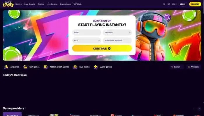 CasinoLoots bonus sektion og velkomsttilbud